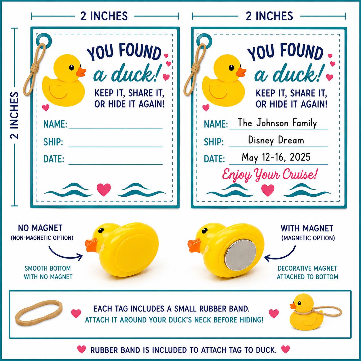 Set of 5, Bright Colored Turtle Themed Mini Resin Ducks, Magnetic or Non-Magnetic, Optional Personalized Duck Hiding Tags