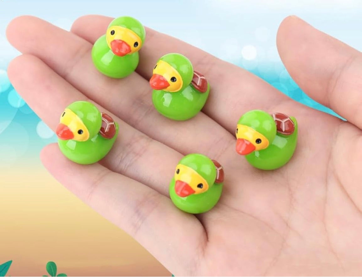 Set of 5, Bright Colored Turtle Themed Mini Resin Ducks, Magnetic or Non-Magnetic, Optional Personalized Duck Hiding Tags