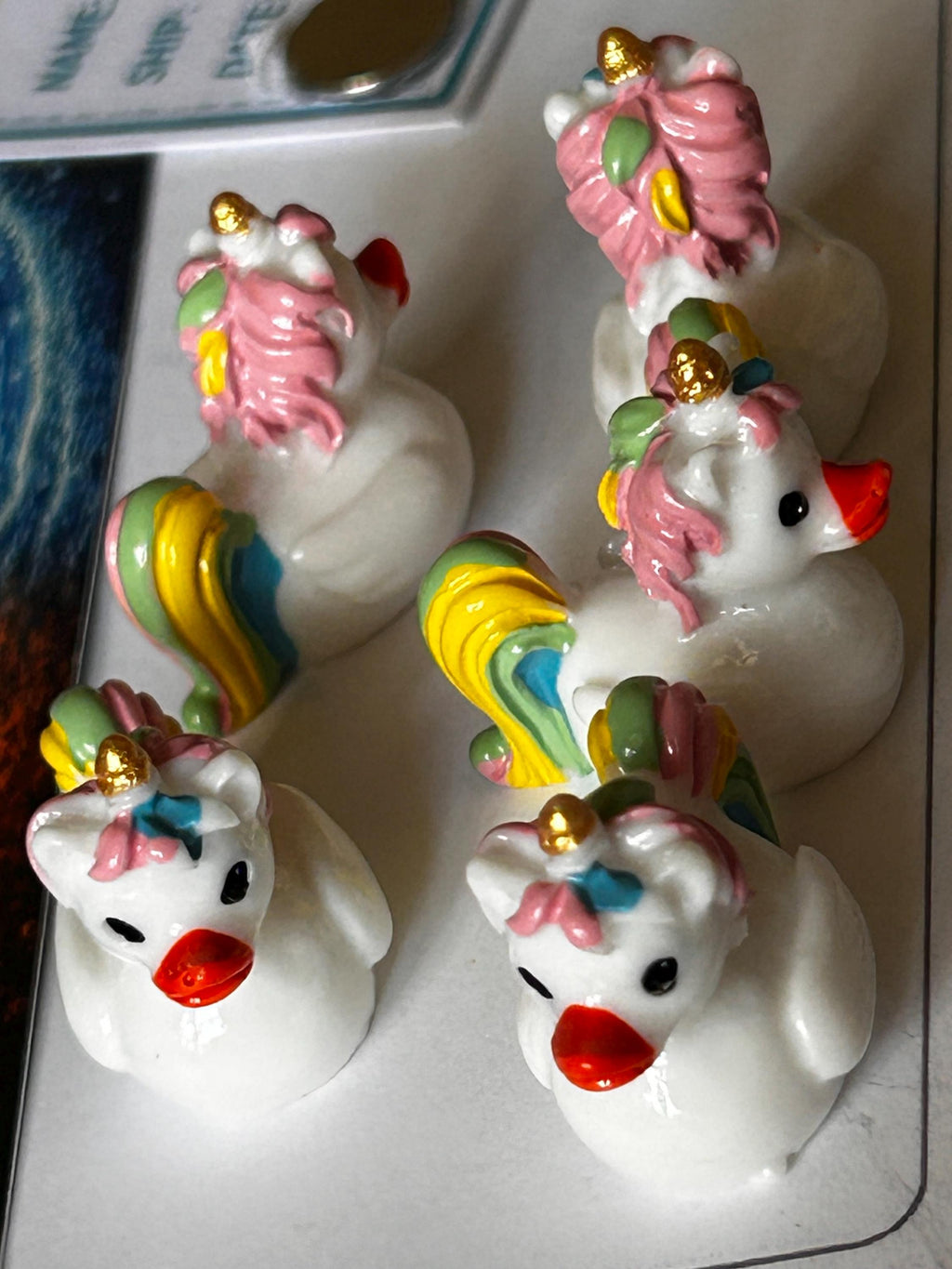 Set of 5, Unicorn Themed Mini Resin Ducks, Magnetic or Non-Magnetic, Optional Personalized Duck Hiding Tags