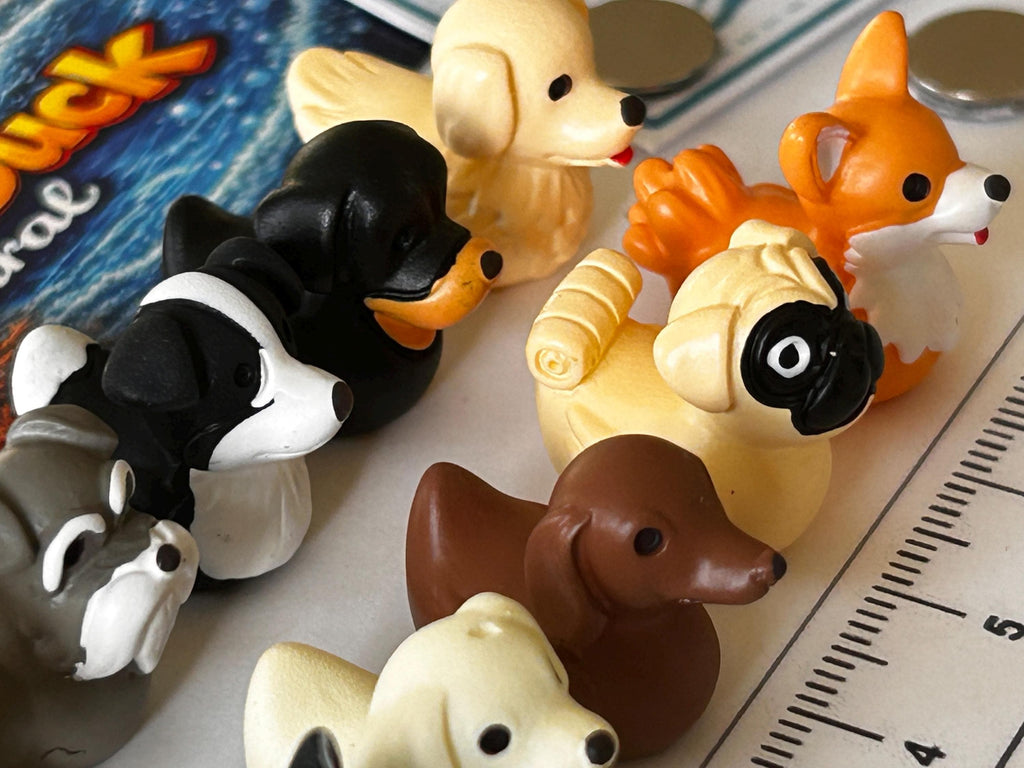 Set of 10, Dog Breed Themed Mini Resin Ducks, Magnetic or Non-Magnetic, Optional Personalized Duck Hiding Tags
