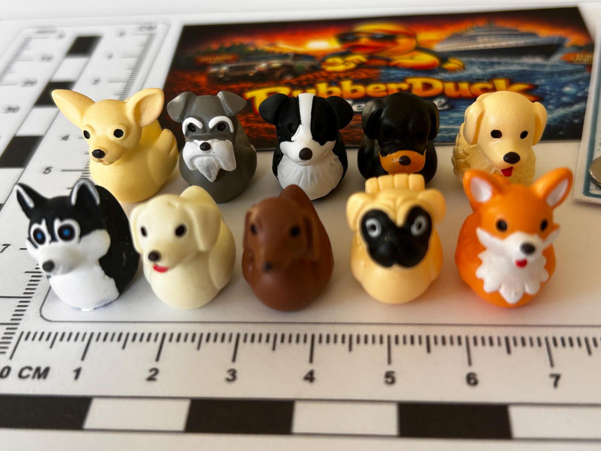 Set of 10, Dog Breed Themed Mini Resin Ducks, Magnetic or Non-Magnetic, Optional Personalized Duck Hiding Tags