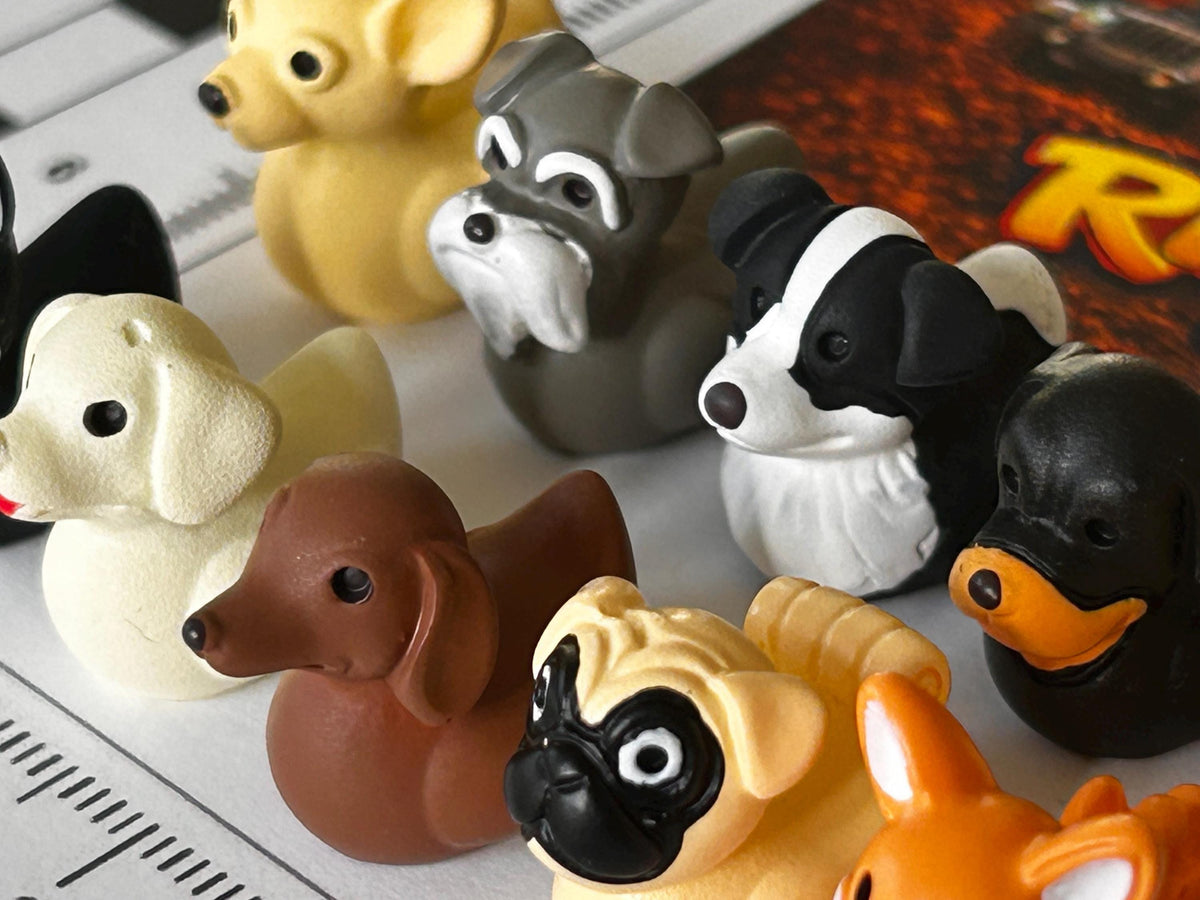 Set of 10, Dog Breed Themed Mini Resin Ducks, Magnetic or Non-Magnetic, Optional Personalized Duck Hiding Tags