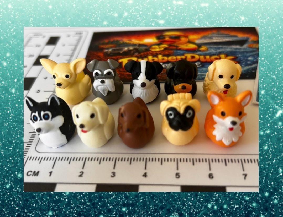 Set of 10, Dog Breed Themed Mini Resin Ducks, Magnetic or Non-Magnetic, Optional Personalized Duck Hiding Tags