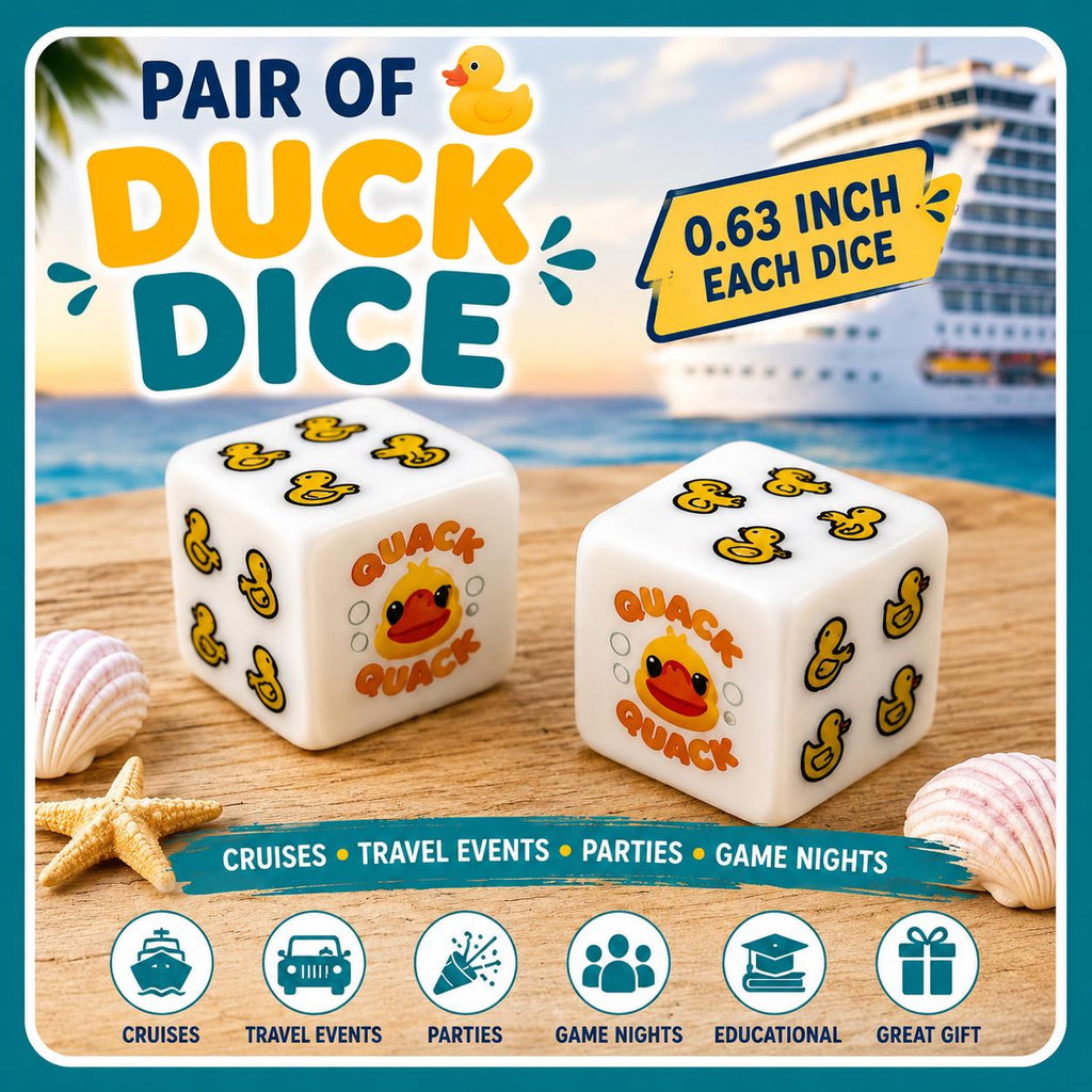 Pair of Duck Dice – Mini Duck-Themed Dice Set – Travel Games – Cruise Game Accessories – Novelty Collectible Dice – Party Favor Gift