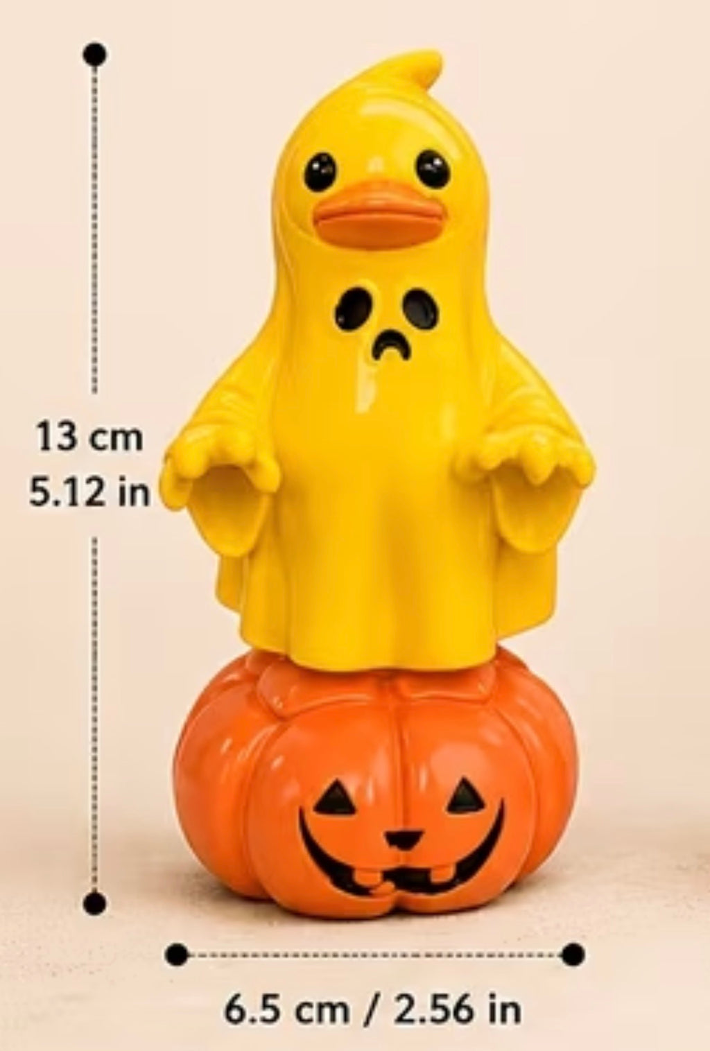 Hand Painted Halloween Ghost Duck on Pumpkin Figurine – Choose White or Yellow – Spooky Rubber Duck Decor – Fall Halloween Duck Collectible