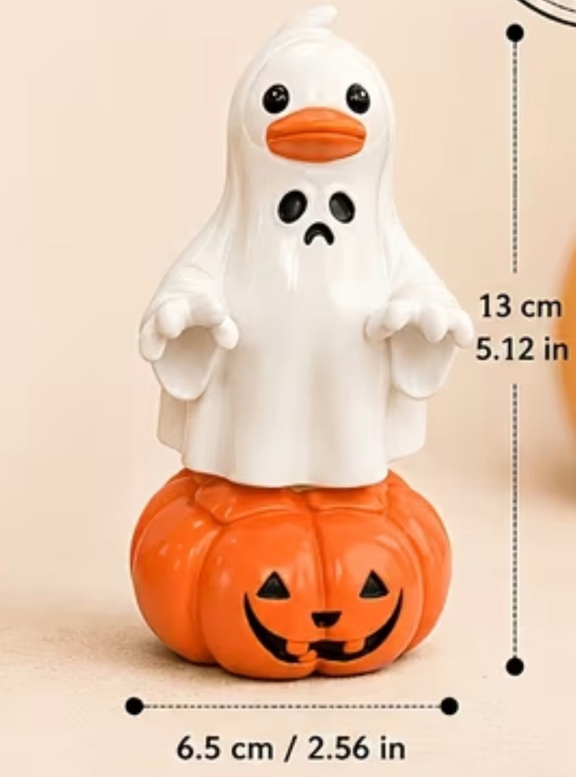 Hand Painted Halloween Ghost Duck on Pumpkin Figurine – Choose White or Yellow – Spooky Rubber Duck Decor – Fall Halloween Duck Collectible