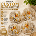 Set of 4 Champagne Gold Country Glam Duck Coasters – Handmade 4 Inch Glazed Coasters with Cork Backs – Western Music Duck Gift