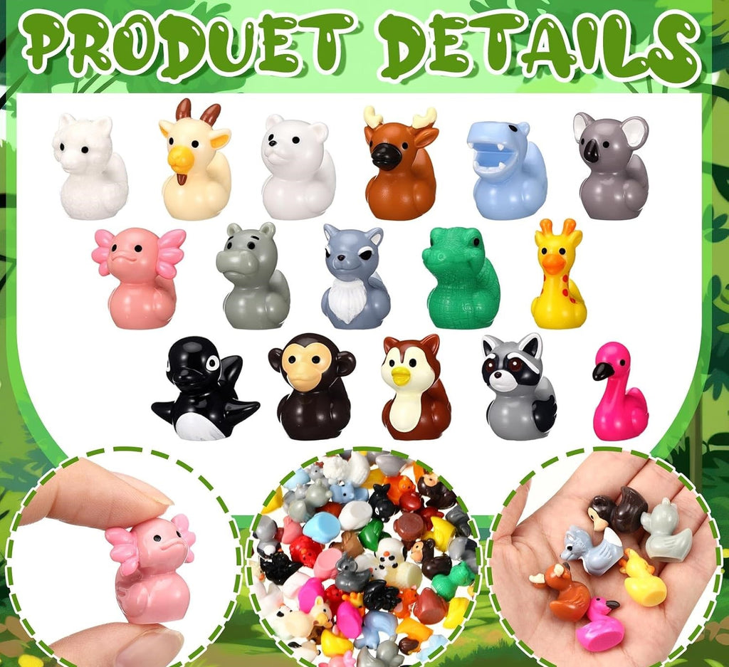 Mini Resin Wild Animal Ducks – Set of 16 Jungle & Woodland Animal Duck Figurines, Tiny Animal Ducks for Cruise Ducking, Fairy Gardens, Crafts, Party Favors