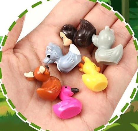 Mini Resin Wild Animal Ducks – Set of 16 Jungle & Woodland Animal Duck Figurines, Tiny Animal Ducks for Cruise Ducking, Fairy Gardens, Crafts, Party Favors