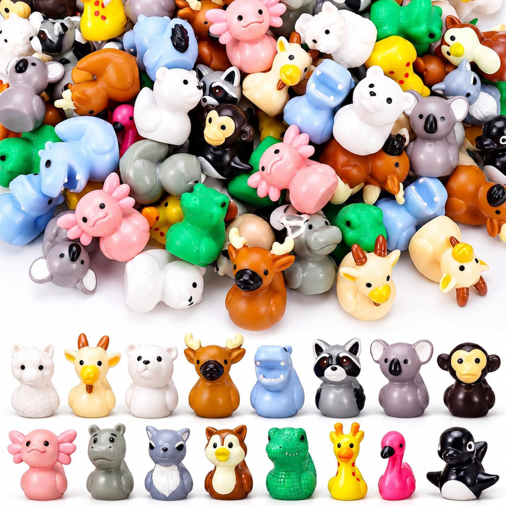 Mini Resin Wild Animal Ducks – Set of 16 Jungle & Woodland Animal Duck Figurines, Tiny Animal Ducks for Cruise Ducking, Fairy Gardens, Crafts, Party Favors