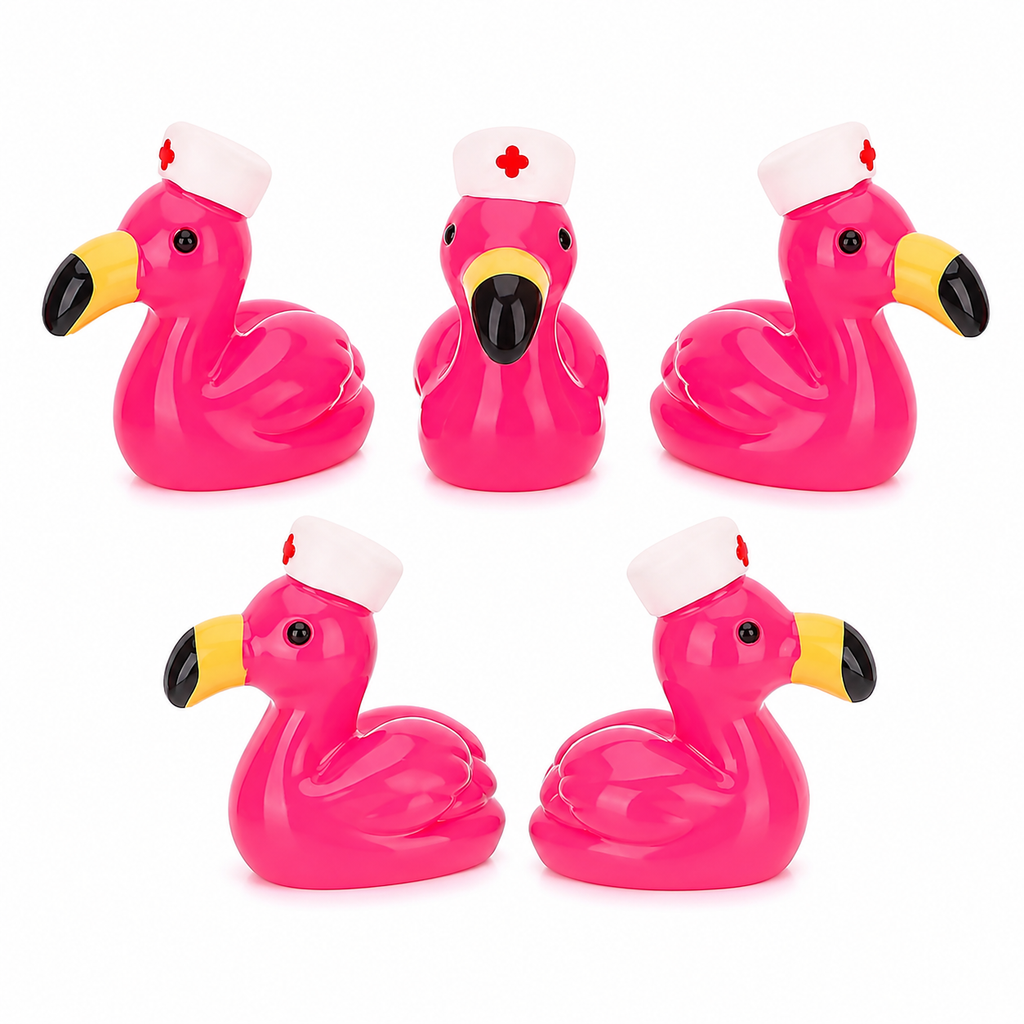 Set of 5, Flamingo Nurse Themed Mini Resin Ducks, Magnetic or Non-Magnetic, Optional Personalized Duck Hiding Tags