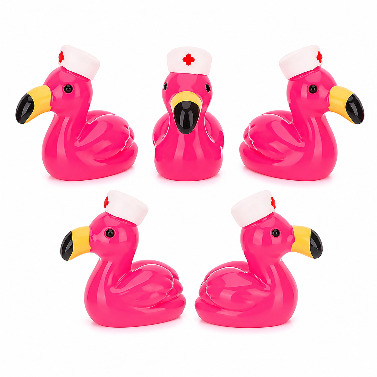 Set of 5, Flamingo Nurse Themed Mini Resin Ducks, Magnetic or Non-Magnetic, Optional Personalized Duck Hiding Tags