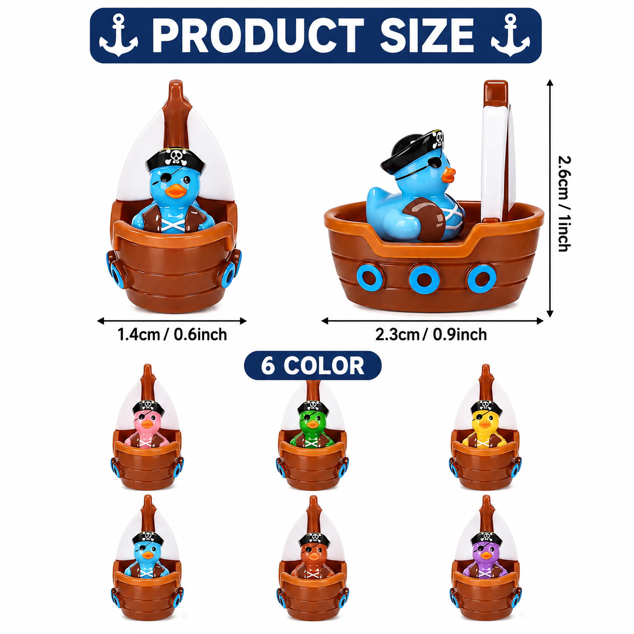 Set of 6, Pirate Ship Themed Mini Resin Ducks, Magnetic or Non-Magnetic, Optional Personalized Duck Hiding Tags