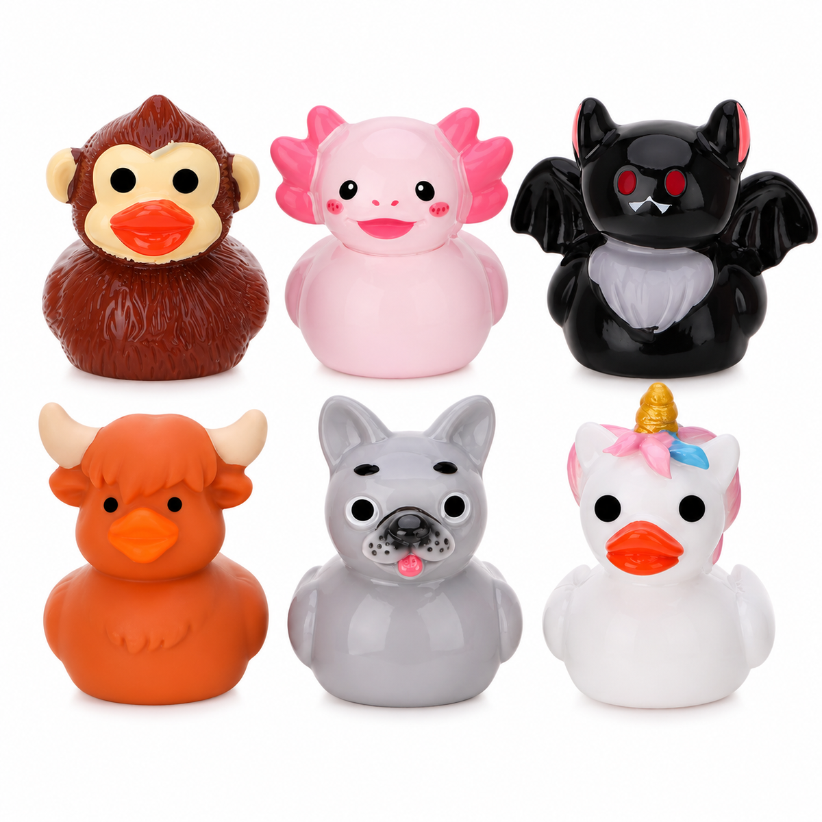 Set of 6, Novelty Animal Themed Mini Resin Ducks, Magnetic or Non-Magnetic, Optional Personalized Duck Hiding Tags