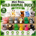 Mini Resin Wild Animal Ducks – Set of 16 Jungle & Woodland Animal Duck Figurines, Tiny Animal Ducks for Cruise Ducking, Fairy Gardens, Crafts, Party Favors