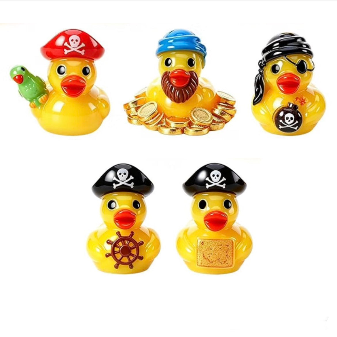 A0-Set of 5, Pirate Booty Themed Mini Resin Ducks, Magnetic or Non-Magnetic, Optional Personalized Duck Hiding Tags
