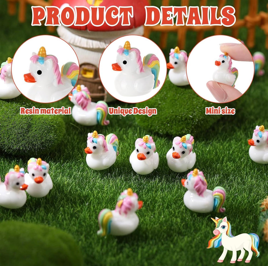 Customize with or Without Magnets – 5 Piece Mini Resin Unicorn Ducks Set, Unicorn Duck Figurines, Fairy Garden Miniatures, Cute Desk Decor, Party Favors, Cruise Ducks, Collectible Gifts