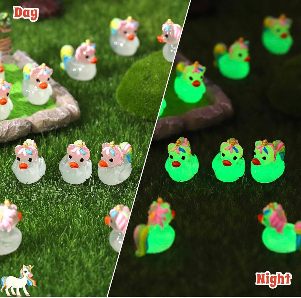 Customize with or Without Magnets – 5 Piece Glow in the Dark Mini Resin Unicorn Ducks Set, Luminous Unicorn Duck Figurines, Fairy Garden Miniatures, Cruise Ducks, Party Favors, Collectible Gifts