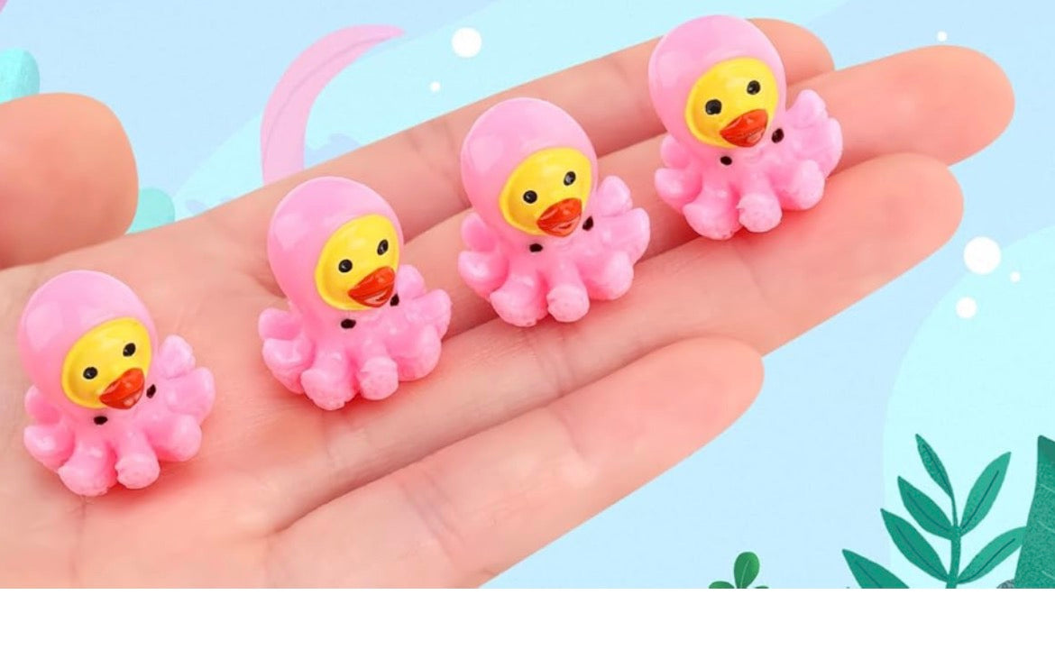 Set of 5, Pink Octopus Themed Mini Resin Ducks, Magnetic or Non-Magnetic, Optional Personalized Duck Hiding Tags