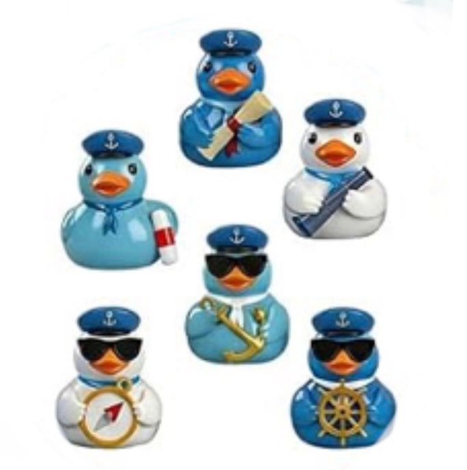 Set of 6, Blue Nautical Sailor Themed Mini Resin Ducks, Magnetic or Non-Magnetic, Optional Personalized Duck Hiding Tags