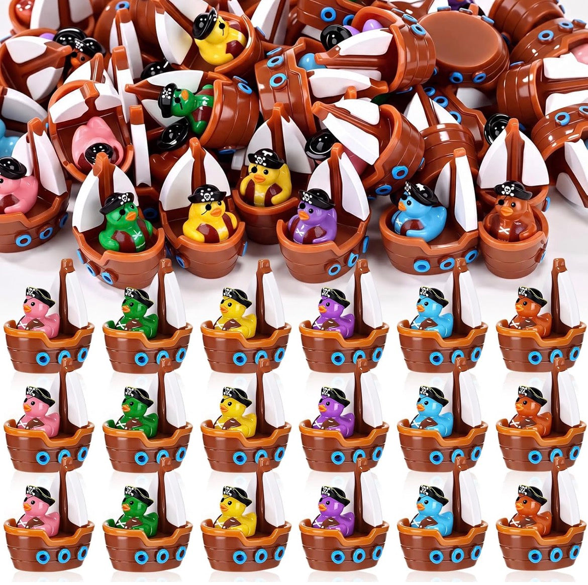6 Piece Mini Resin Pirate Duck Boats – Cruise Duck & Jeep Duck Hiding Set – Tiny Pirate Boat Duck Figurines – Party Favors – Optional Magnets