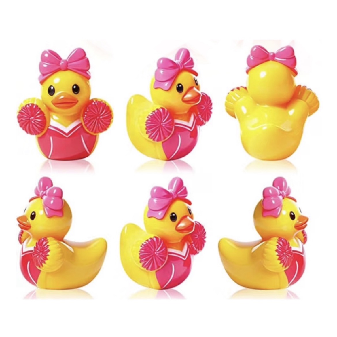 Set of 6, Pink Cheerleader Themed Mini Resin Ducks, Magnetic or Non-Magnetic, Optional Personalized Duck Hiding Tags