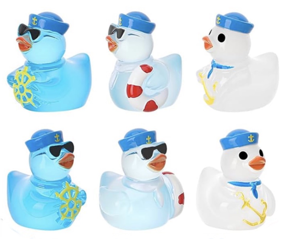 Set of 6, Glow-in-the-Dark Blue Sailor Themed Mini Resin Ducks, Magnetic or Non-Magnetic, Optional Personalized Duck Hiding Tags