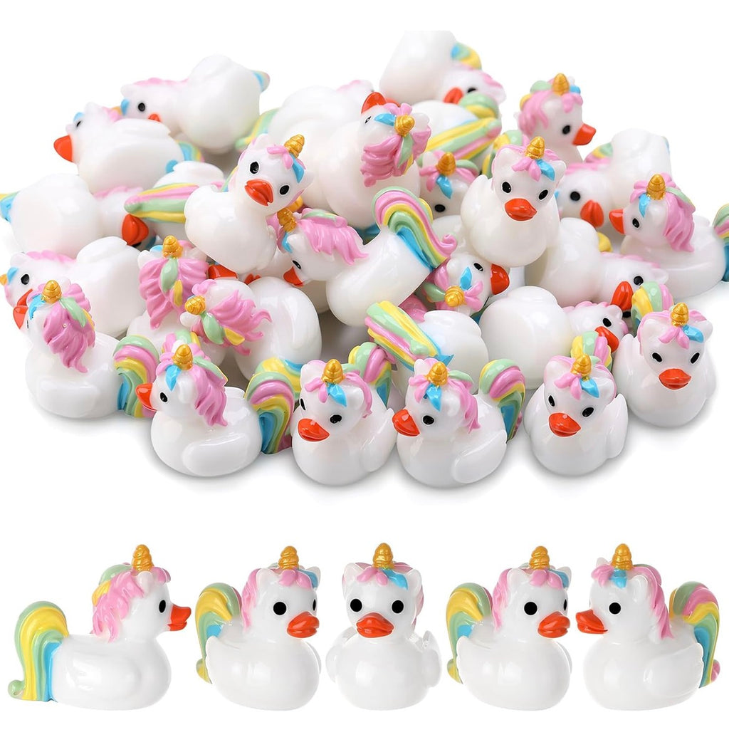 Customize with or Without Magnets – 5 Piece Mini Resin Unicorn Ducks Set, Unicorn Duck Figurines, Fairy Garden Miniatures, Cute Desk Decor, Party Favors, Cruise Ducks, Collectible Gifts