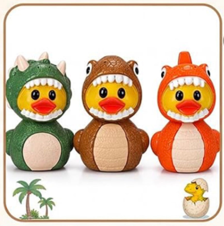 A0-Set of 6, Dinosaur Costume Themed Mini Resin Ducks, Magnetic or Non-Magnetic, Optional Personalized Duck Hiding Tags