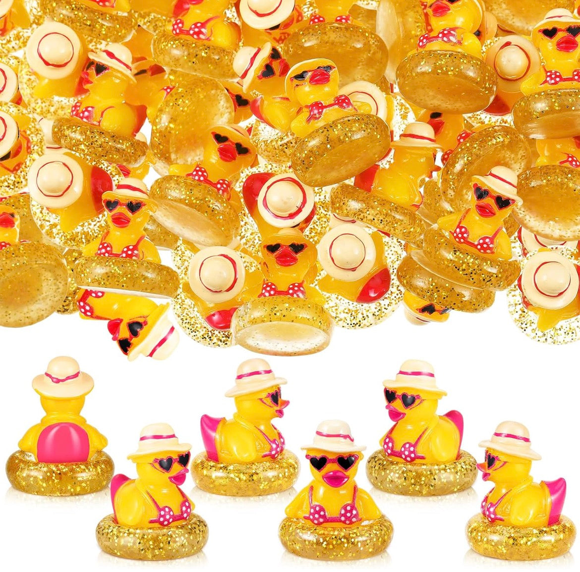 Customizable With or Without Magnets – Set of 5 Summer Beach Mini Bikini Ducks, Tiny Resin Hawaii Duck Figurines, Miniature Pool Float Duckies, Luau Party Favors, Fairy Garden Decor, Cruise Ducks, Jeep Ducks