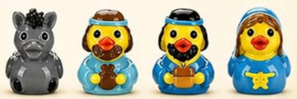 Set of 12, Nativity Christmas Themed Mini Resin Ducks, Magnetic or Non-Magnetic, Optional Personalized Duck Hiding Tags