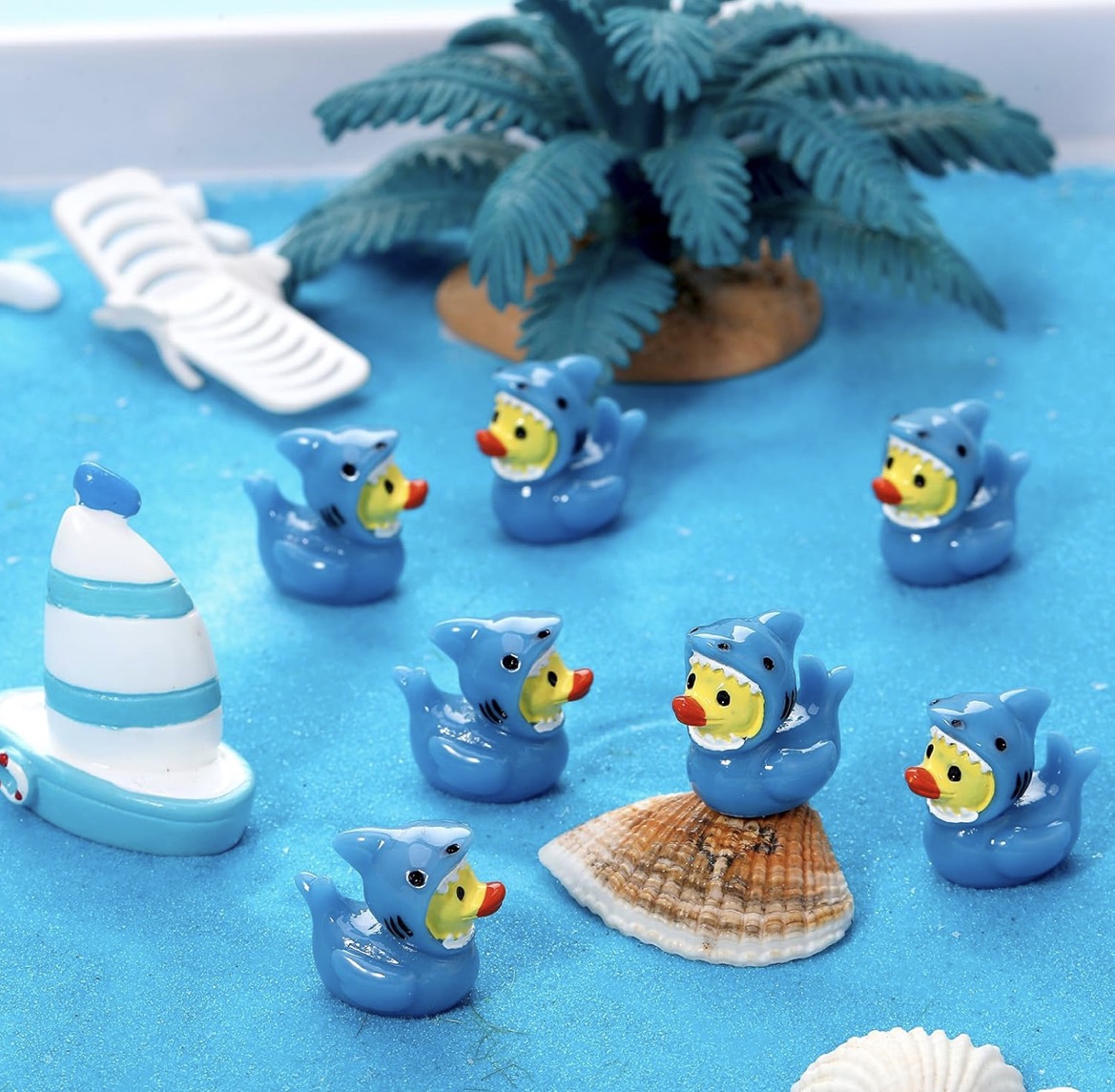Customizable With or Without Magnets – Set of 5 Mini Resin Shark Ducks, Tiny Shark Costume Duck Figurines, Miniature Ocean Duckies, Beach Party Favors, Cruise Ducks, Jeep Ducks, Fairy Garden Decor