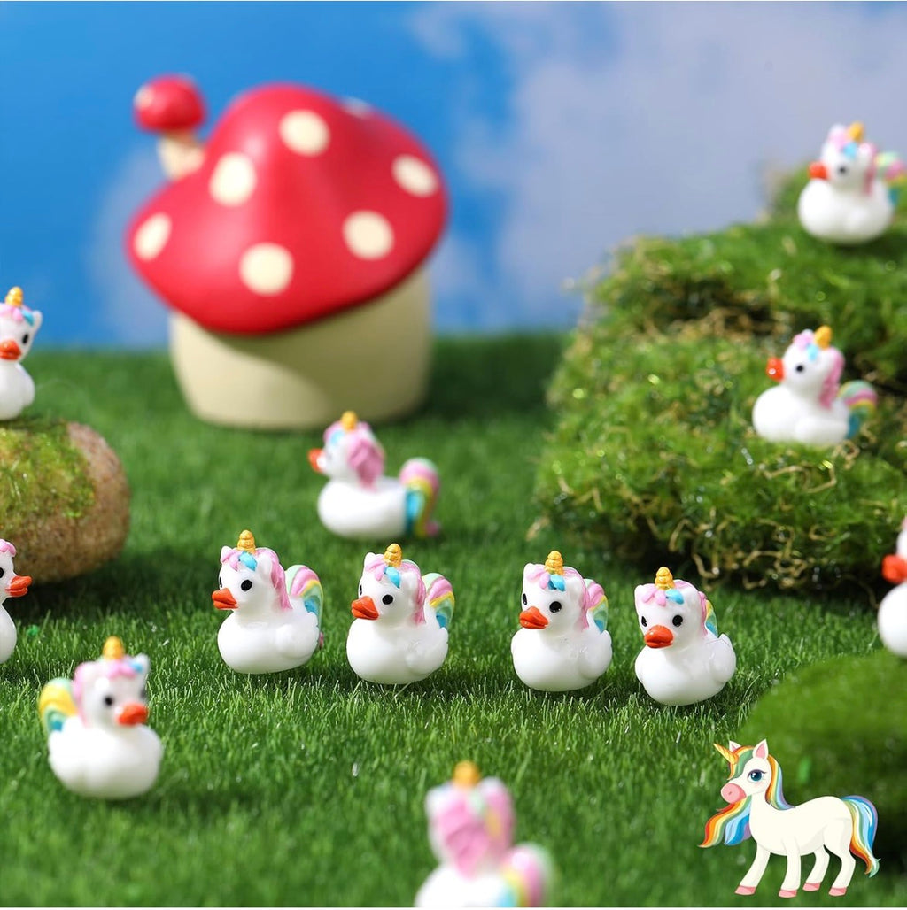 Customize with or Without Magnets – 5 Piece Mini Resin Unicorn Ducks Set, Unicorn Duck Figurines, Fairy Garden Miniatures, Cute Desk Decor, Party Favors, Cruise Ducks, Collectible Gifts