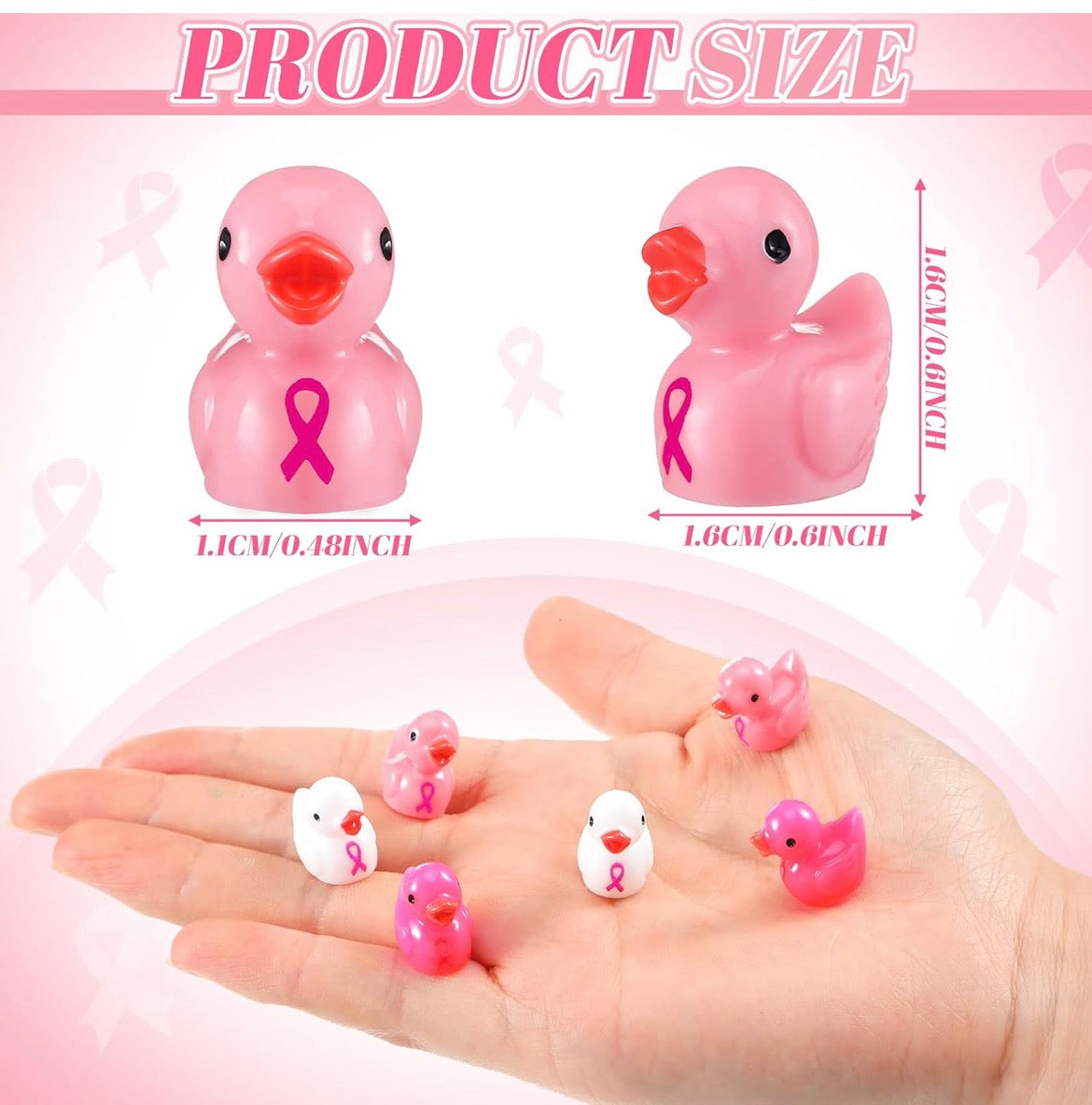 Mini Resin Breast Cancer Awareness Ducks – Set of 6 Tiny Pink Ribbon Duck Figurines, Miniature Resin Ducks, Breast Cancer Party Favors, Survivor Gifts, Fundraiser Decorations, Fairy Garden & DIY Crafts