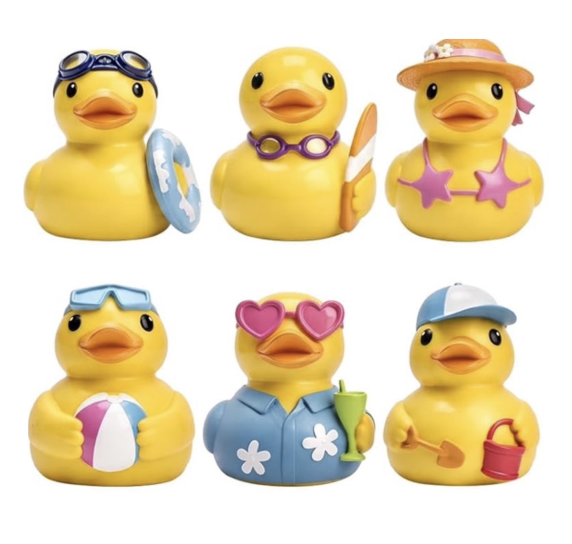 Set of 6, Swimming and Beach Themed Mini Resin Ducks, Magnetic or Non-Magnetic, Optional Personalized Duck Hiding Tags