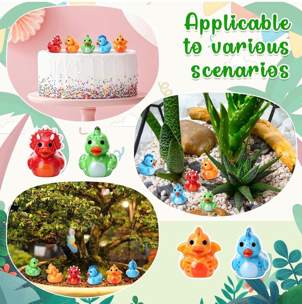 Customizable With or Without Magnets – Set of 8 Mini Resin Dinosaur Ducks, Tiny Dino Duck Figurines, Miniature Dinosaur Duck Party Favors, Fairy Garden Decor, Cruise Ducks, Jeep Ducks, Desk Decorations, Gift Set