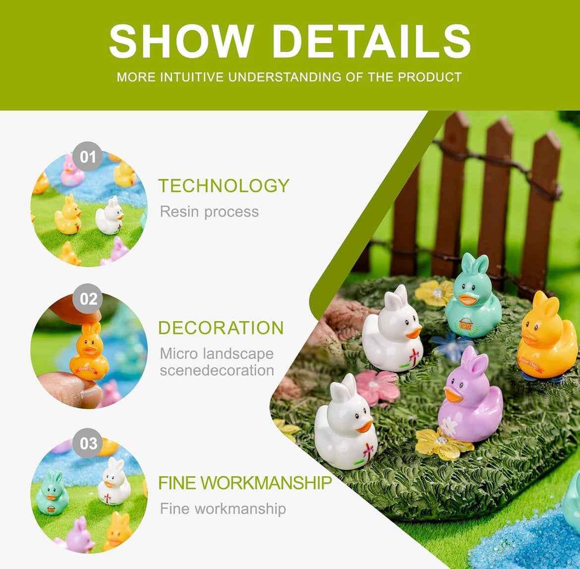 Set of 6, Easter Bunny Themed Mini Resin Ducks, Magnetic or Non-Magnetic, Optional Personalized Duck Hiding Tags