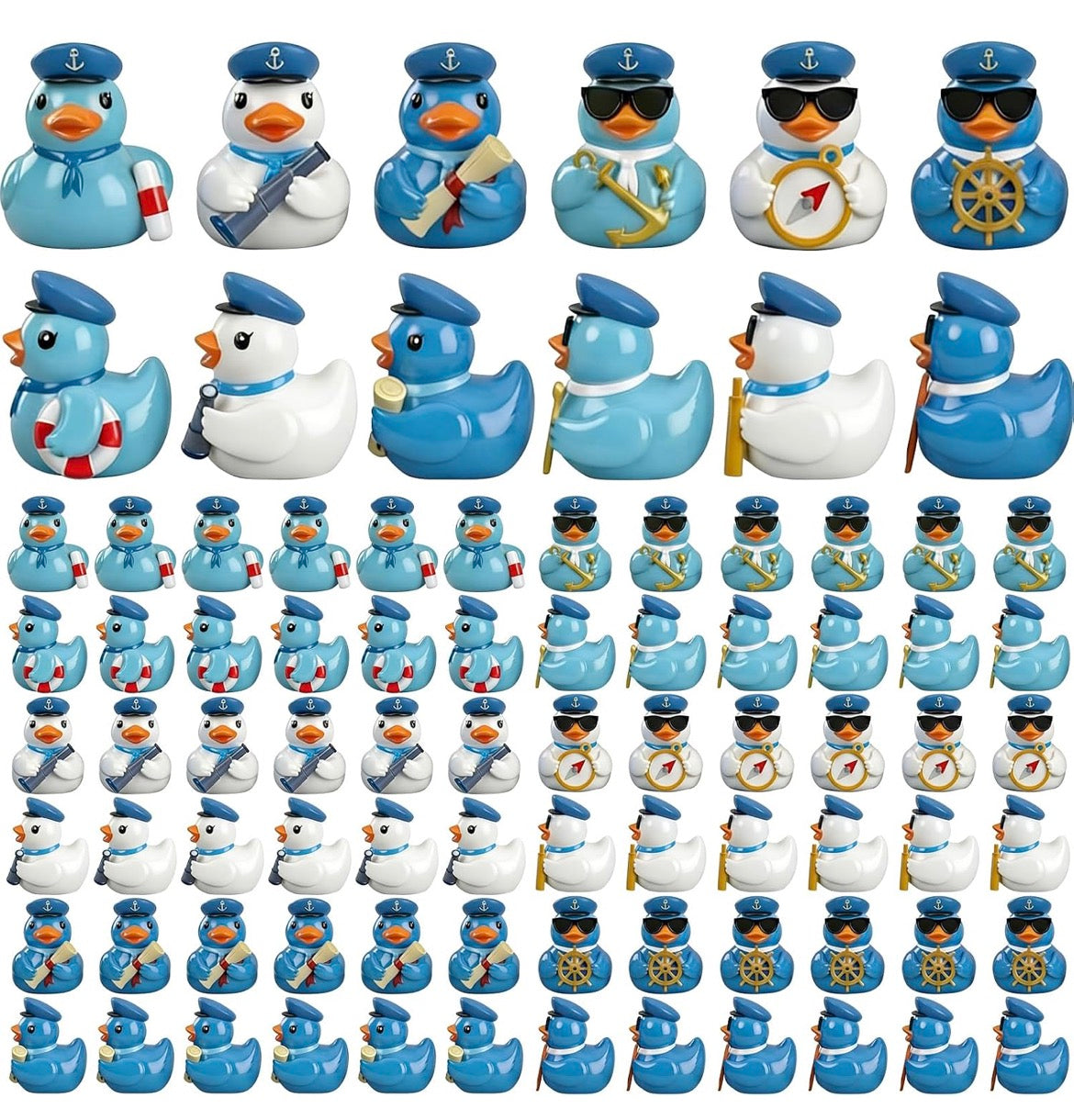 Customize with or Without Magnets – 6 Piece Mini Resin Nautical Sailor Ducks Set, Cruise Duck Figurines, Captain & Sailor Ducks, Beach Theme Party Favors, Fairy Garden Miniatures