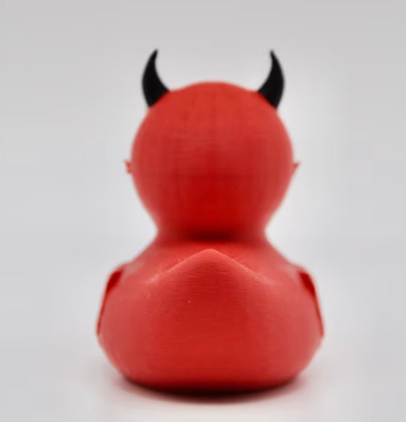 3D Printed Devil Duck – Handmade Red Demon Rubber Duck Style Figurine – Horned Duck Collectible – Halloween Gothic Desk Decor – Duck Gift