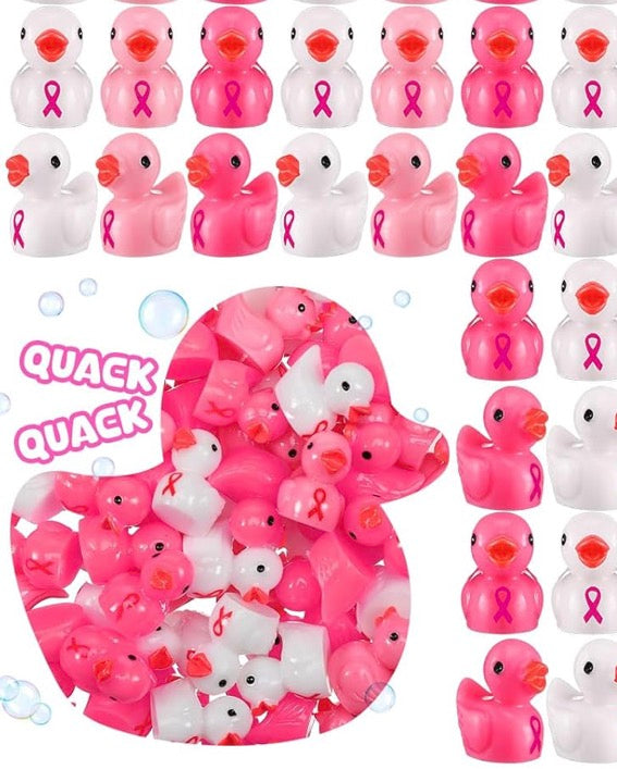 Mini Resin Breast Cancer Awareness Ducks – Set of 6 Tiny Pink Ribbon Duck Figurines, Miniature Resin Ducks, Breast Cancer Party Favors, Survivor Gifts, Fundraiser Decorations, Fairy Garden & DIY Crafts