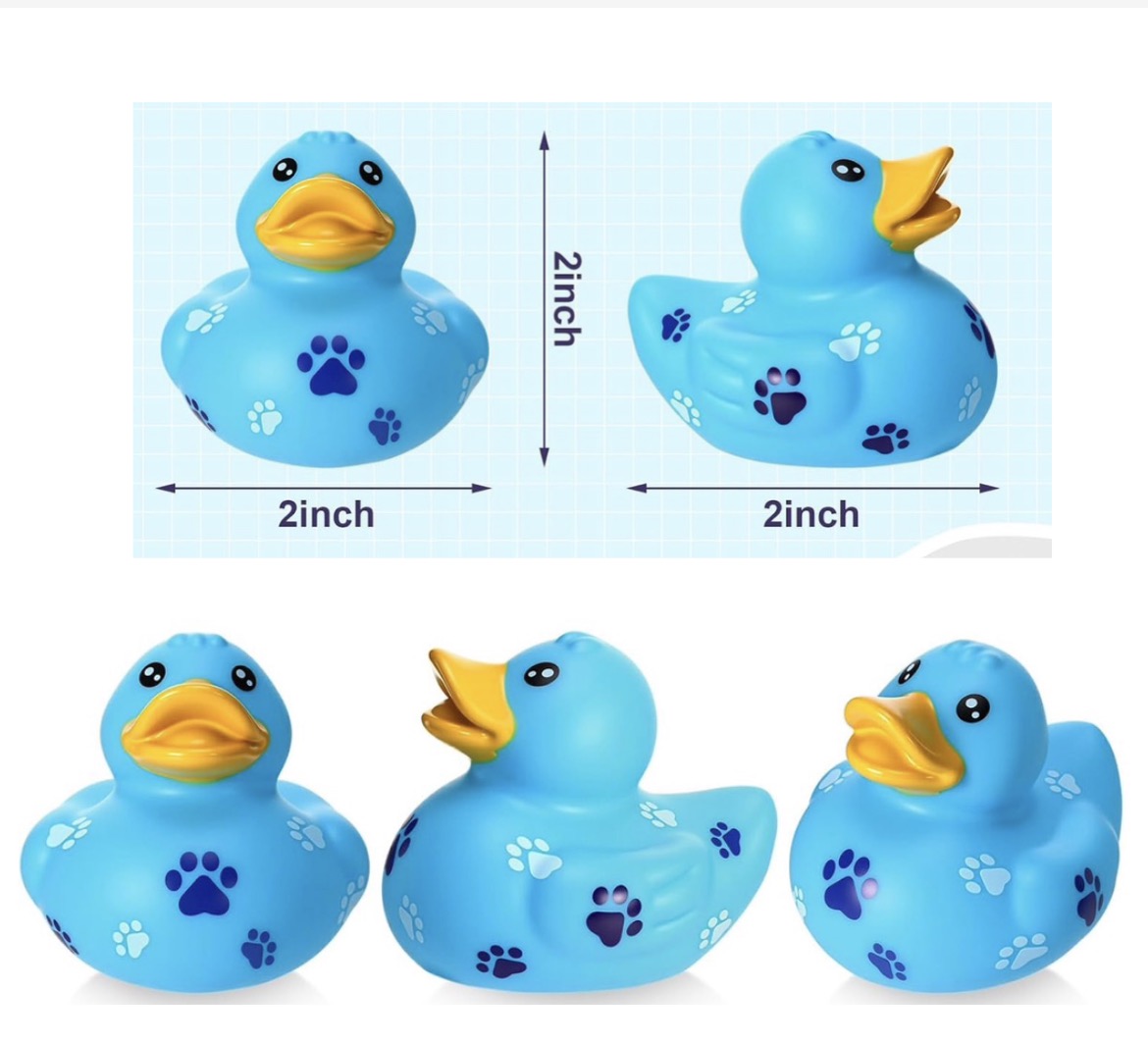 Blue Dog Paw Print Rubber Duck Gift Set of 5 | 2 Inch Ducks with Organza Bags & Ducked Cards | Ready to Gift & Hide | Duck Exchange Favors