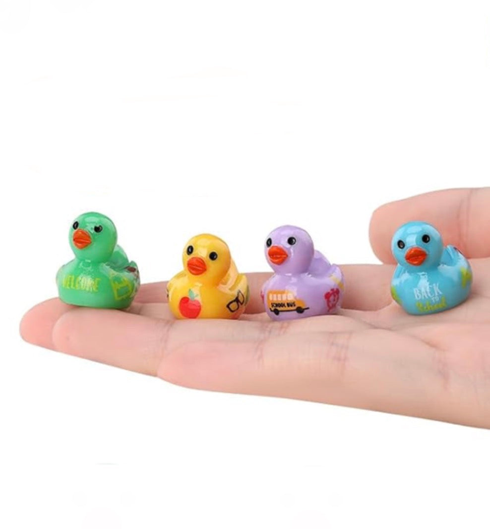 Set of 8, Back To School Themed Mini Resin Ducks, Magnetic or Non-Magnetic, Optional Personalized Duck Hiding Tags