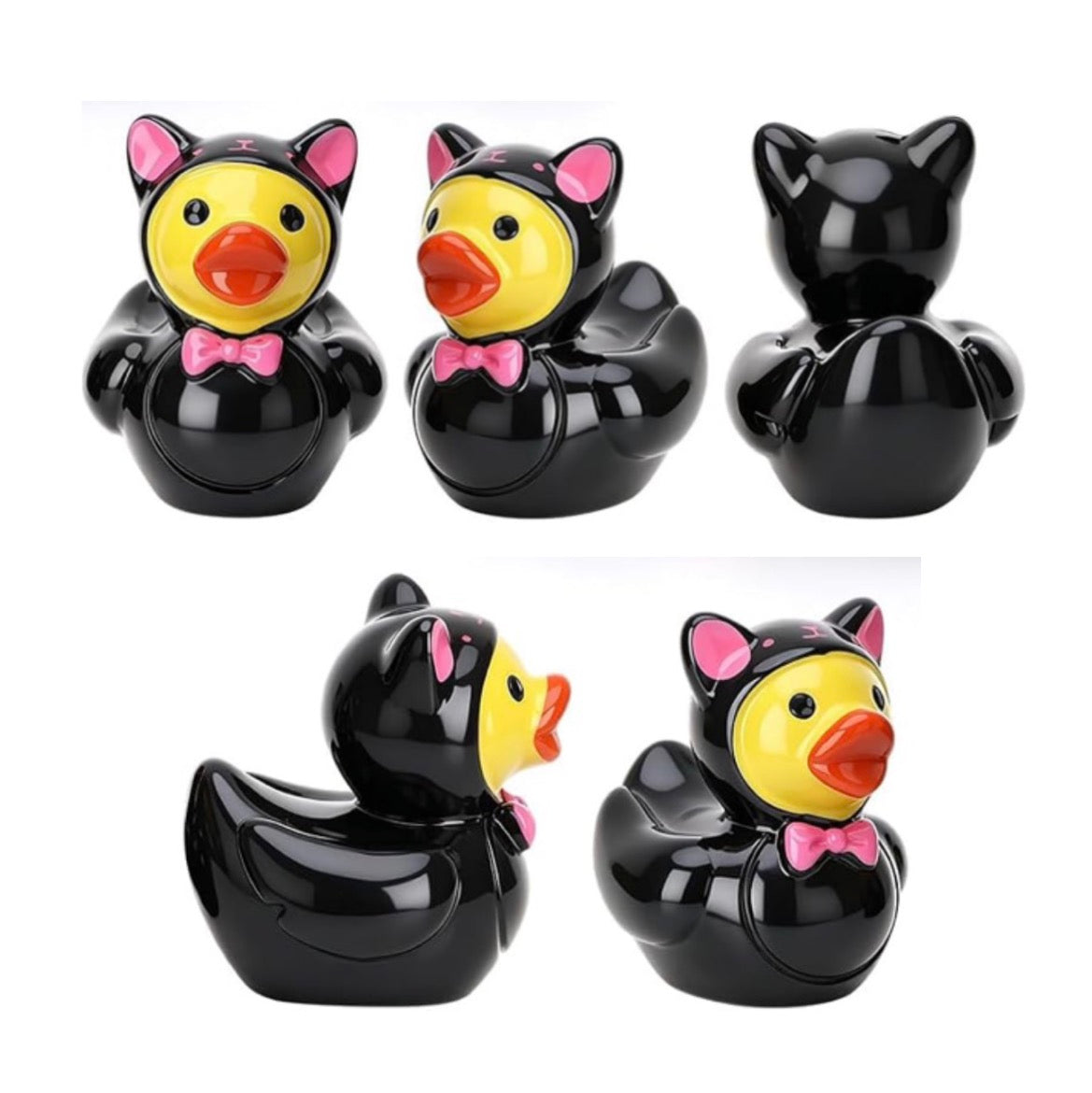 Set of 5, Black Cat Costume Themed Mini Resin Ducks, Magnetic or Non-Magnetic, Optional Personalized Duck Hiding Tags