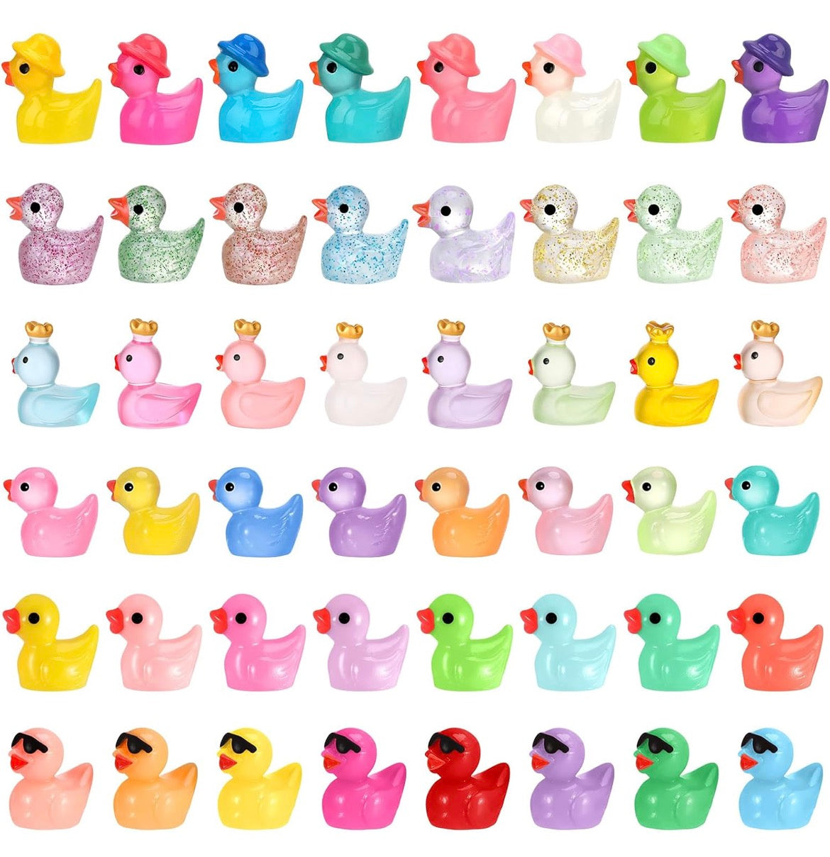 Set of 48, Colorful Mix Traditional Themed Mini Resin Ducks, Magnetic or Non-Magnetic, Optional Personalized Duck Hiding Tags