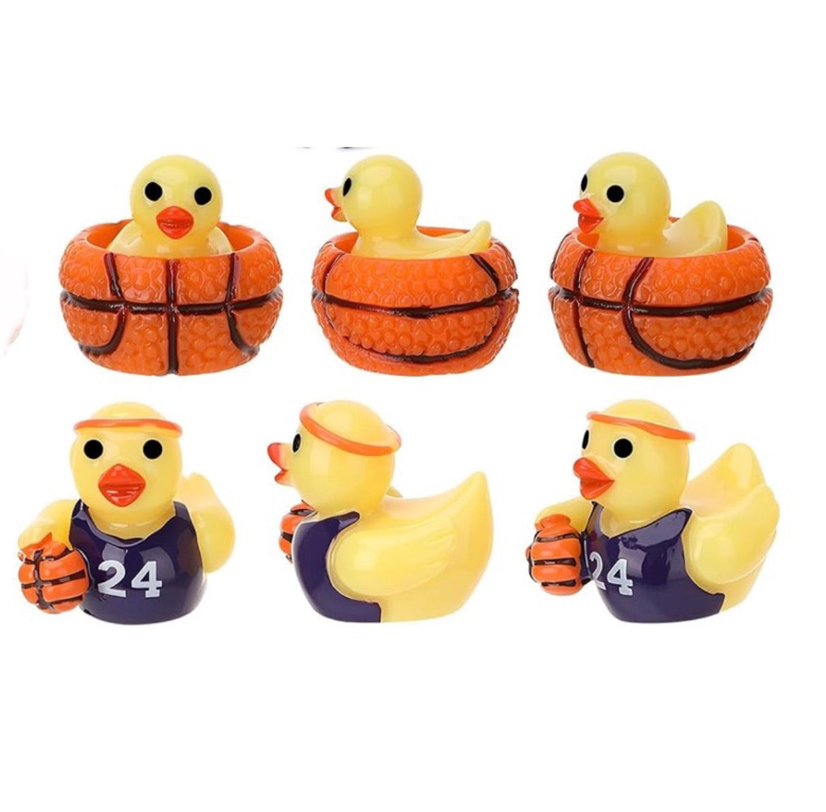 A0-Set of 6, Basketball Themed Mini Resin Ducks, Magnetic or Non-Magnetic, Optional Personalized Duck Hiding Tags