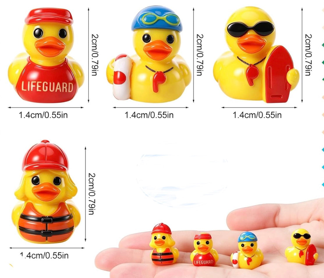 Set of 8, Lifeguard Themed Mini Resin Ducks, Magnetic or Non-Magnetic, Optional Personalized Duck Hiding Tags