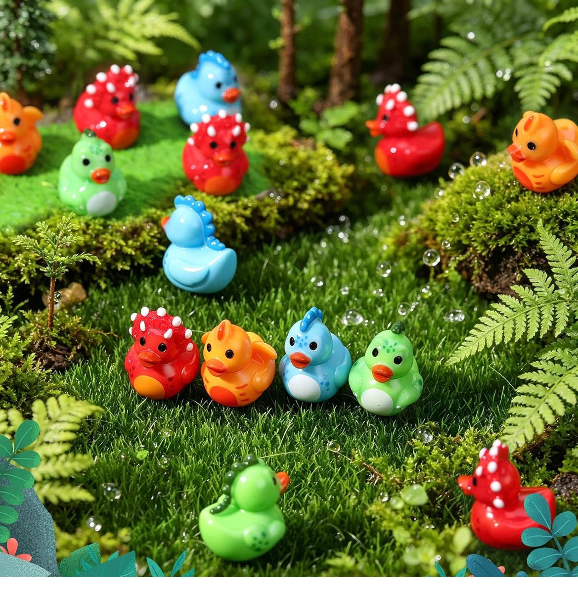 Customizable With or Without Magnets – Set of 8 Mini Resin Dinosaur Ducks, Tiny Dino Duck Figurines, Miniature Dinosaur Duck Party Favors, Fairy Garden Decor, Cruise Ducks, Jeep Ducks, Desk Decorations, Gift Set
