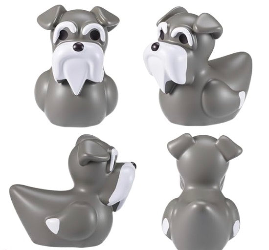 A0-Set of 5, Schnauzer Dog Themed Mini Resin Ducks, Magnetic or Non-Magnetic, Optional Personalized Duck Hiding Tags
