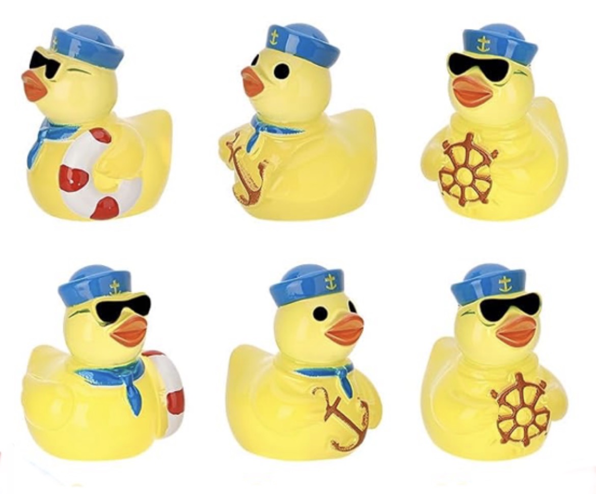 Set of 6, Glow-in-the-Dark Yellow Sailor Themed Mini Resin Ducks, Magnetic or Non-Magnetic, Optional Personalized Duck Hiding Tags