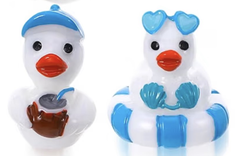 Set of 5, Vacation White/Blue Themed Mini Resin Ducks, Magnetic or Non-Magnetic, Optional Personalized Duck Hiding Tags